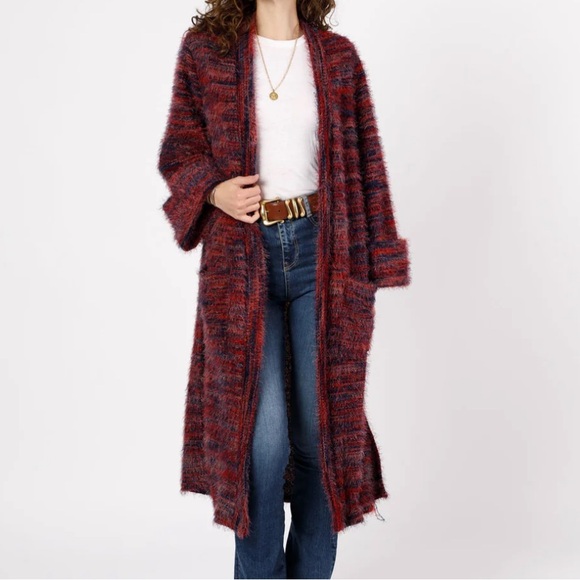 NWT Band of the Free | Sunset Blvd Red Mixed Knit Duster Sweater S - Picture 1 of 14